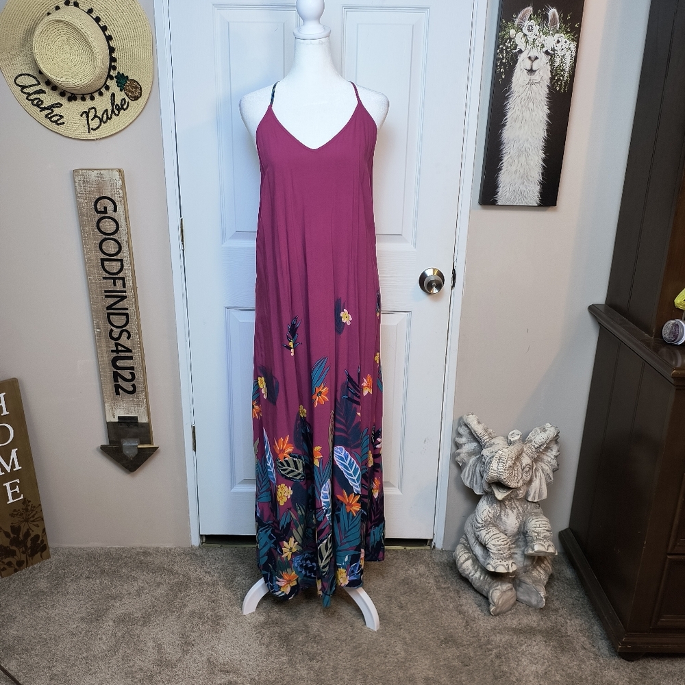 Old Navy Women's Purple Floral Sweetheart Neck Sleeveless Long Maxi Dress L